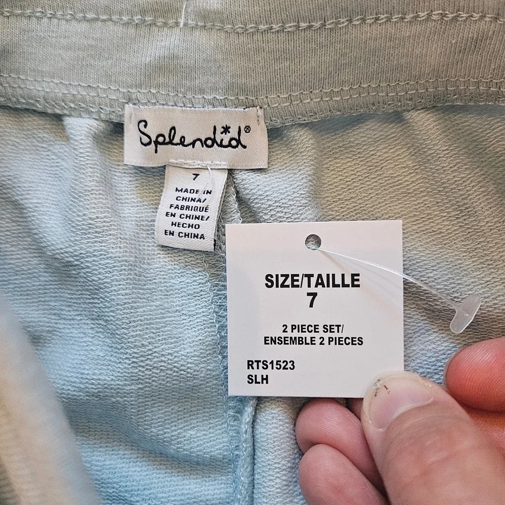 Splendid Pajama Set Lot of 3 Kids 7 Blue Green NEW Tee Short Jogger Sport Lounge